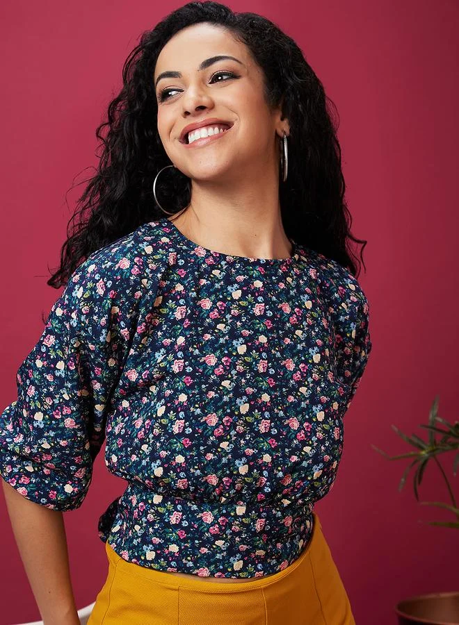 globus Floral Print Back Tie Up Detail Crop Top