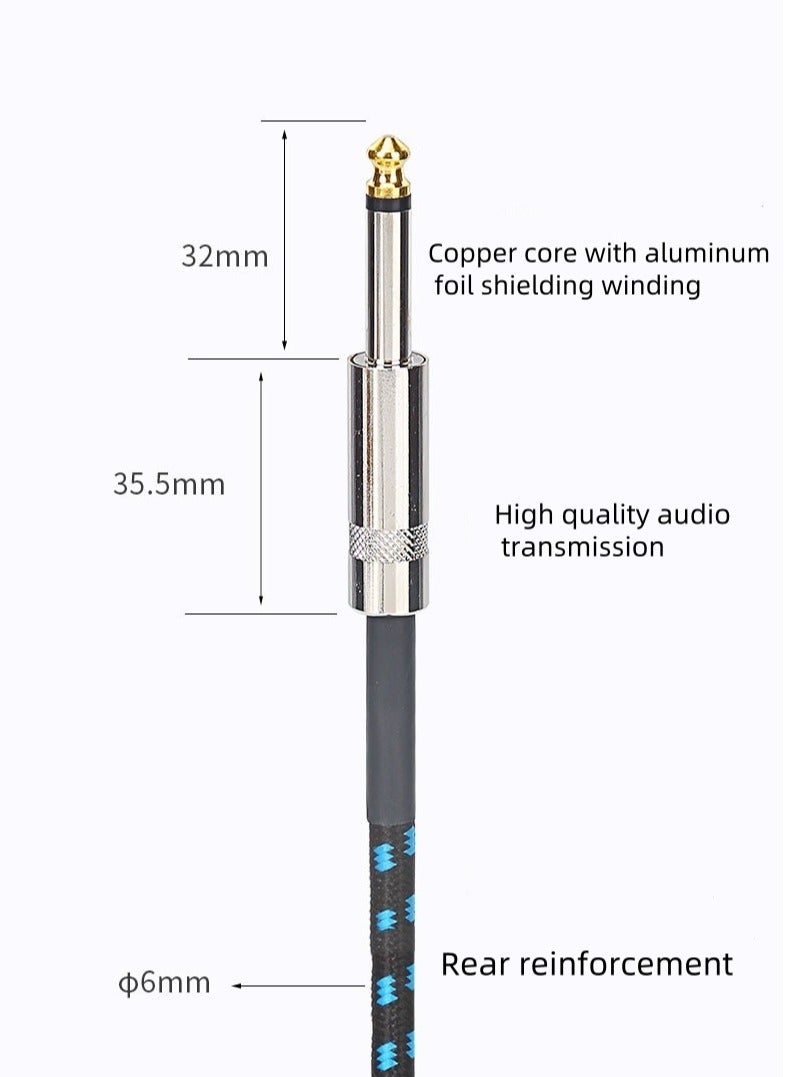 كابل جيتار أداة احترافية سلك AMP كهربائي 1/4 بوصة TS للوحة مفاتيح باس مندولين وصوت احترافي (الزاوية اليمنى 3M أسود أزرق) - Image 5