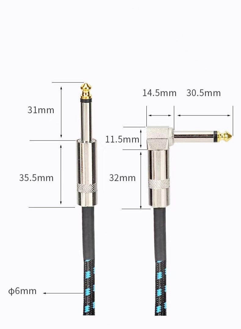 كابل جيتار أداة احترافية سلك AMP كهربائي 1/4 بوصة TS للوحة مفاتيح باس مندولين وصوت احترافي (الزاوية اليمنى 3M أسود أزرق) - Image 4