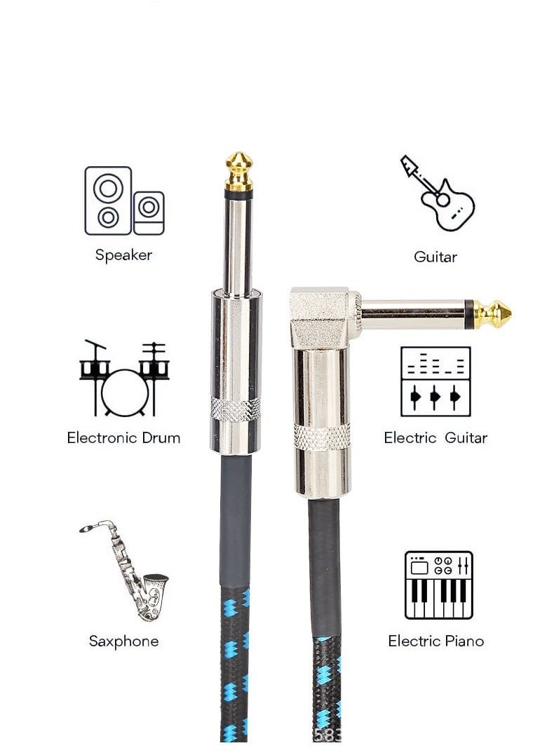 كابل جيتار أداة احترافية سلك AMP كهربائي 1/4 بوصة TS للوحة مفاتيح باس مندولين وصوت احترافي (الزاوية اليمنى 3M أسود أزرق) - Image 2