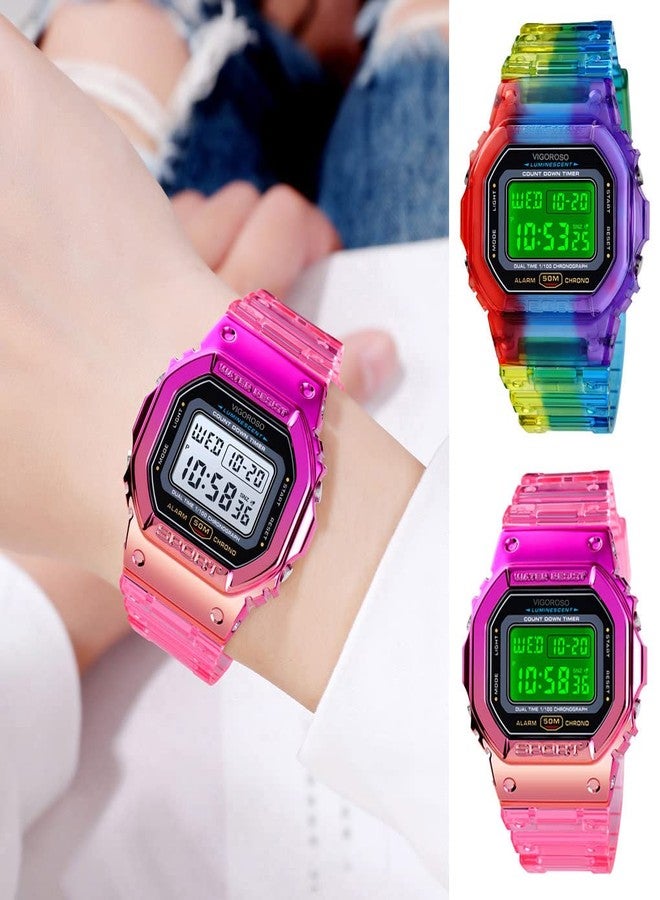 VIGOROSO Digital Watch for Women, Mens Digital Watch Men Waterproof Watches for Boys Girls Men Watch, Pink, Digital,Quartz Movement - Image 4