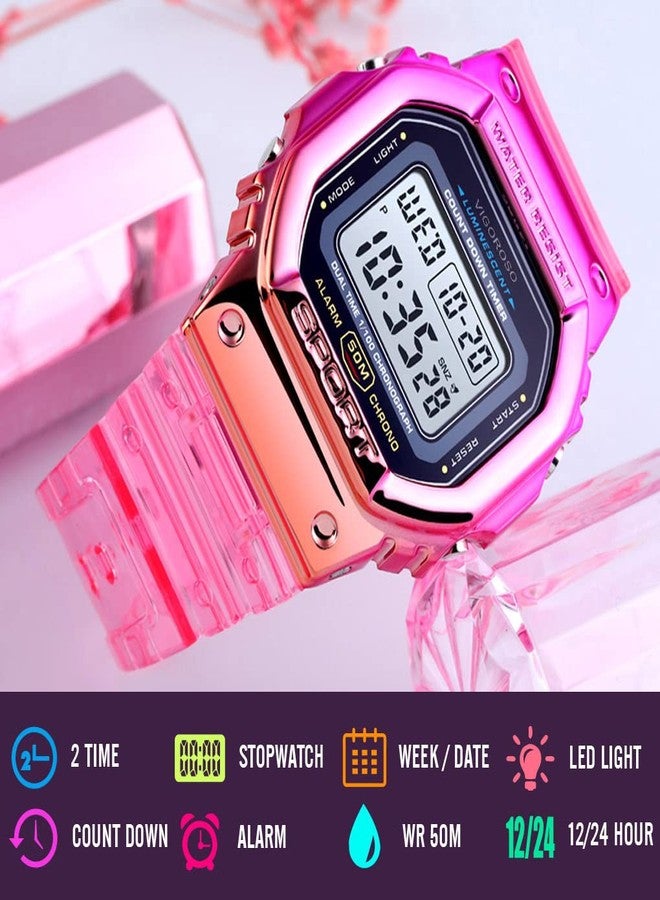 VIGOROSO Digital Watch for Women, Mens Digital Watch Men Waterproof Watches for Boys Girls Men Watch, Pink, Digital,Quartz Movement - Image 2
