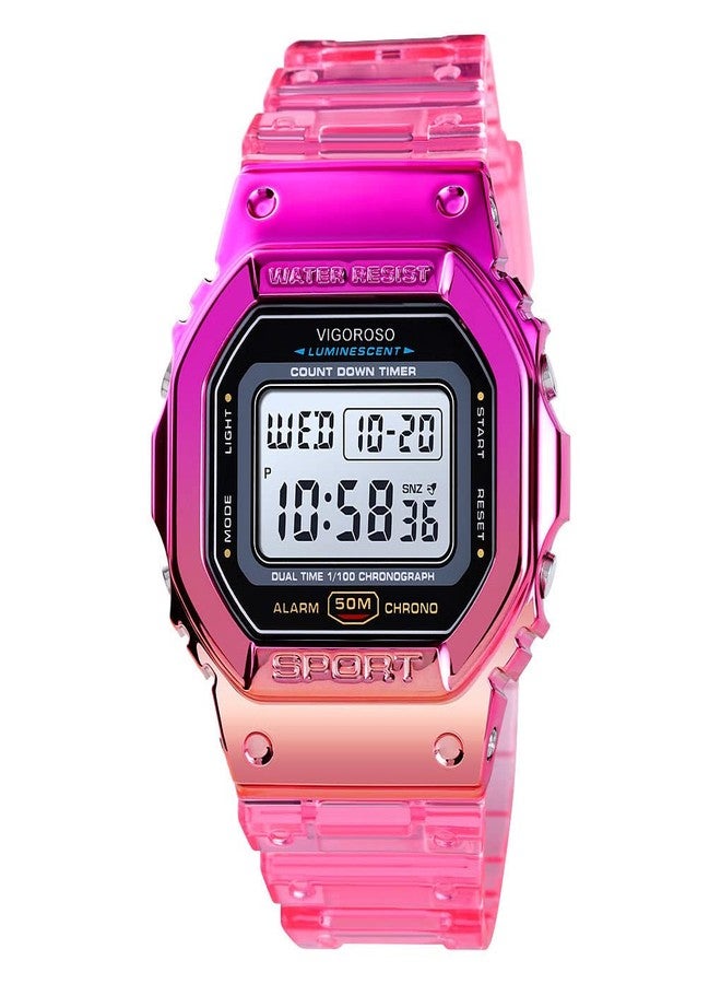 VIGOROSO Digital Watch for Women, Mens Digital Watch Men Waterproof Watches for Boys Girls Men Watch, Pink, Digital,Quartz Movement - Image 1