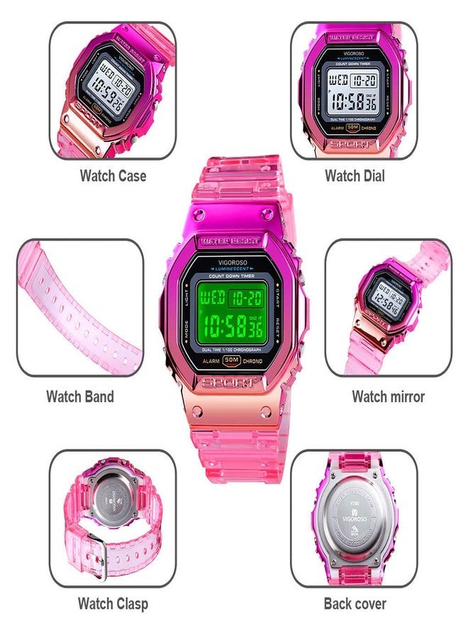 VIGOROSO Digital Watch for Women, Mens Digital Watch Men Waterproof Watches for Boys Girls Men Watch, Pink, Digital,Quartz Movement - Image 3