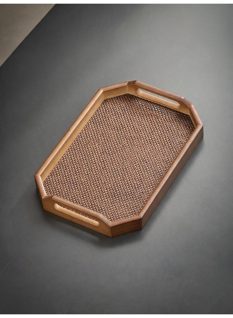 Vonqu Wooden Serving Tray with Detachable Placemat, Bamboo Tea & Coffee Tray with Handles, Multipurpose Breakfast Drink and Snack Tray for Dining, Kitchen & Home Décor - Image 1
