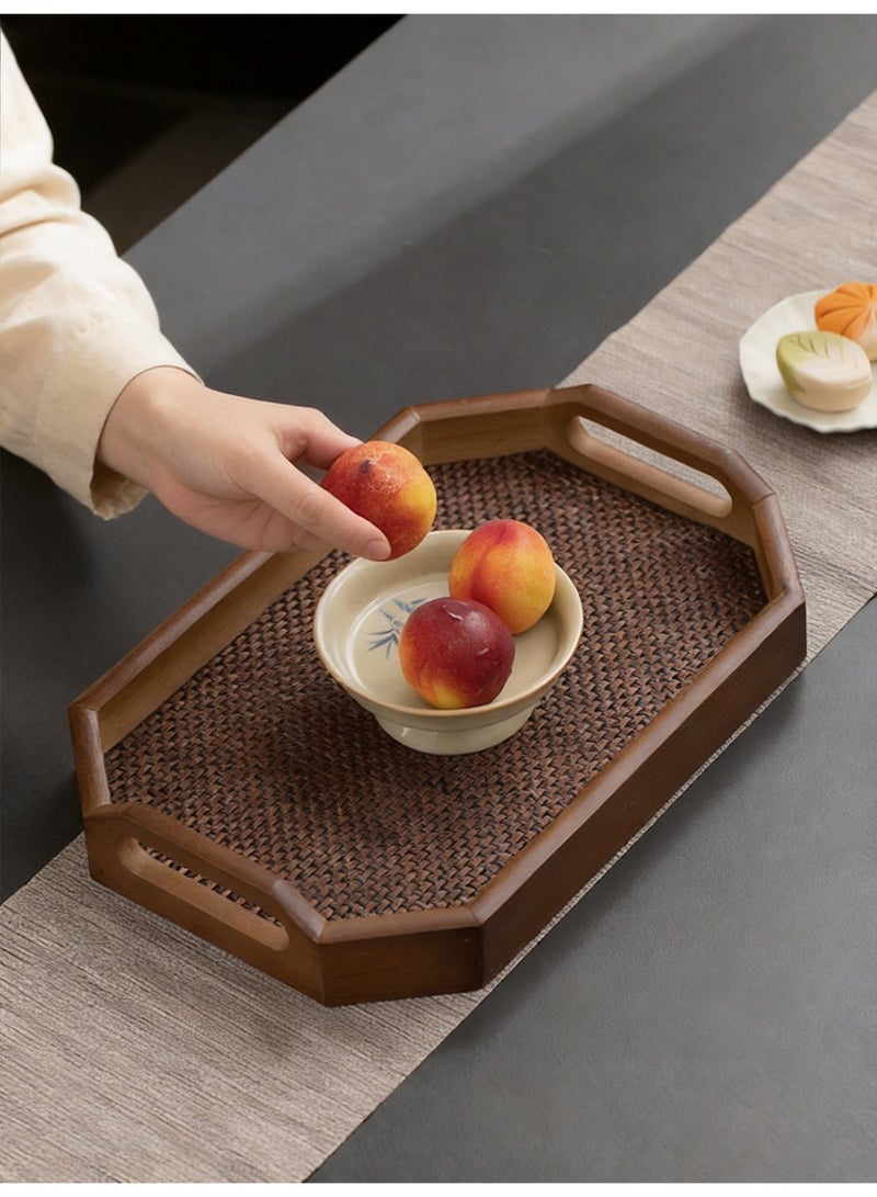 Vonqu Wooden Serving Tray with Detachable Placemat, Bamboo Tea & Coffee Tray with Handles, Multipurpose Breakfast Drink and Snack Tray for Dining, Kitchen & Home Décor - Image 2