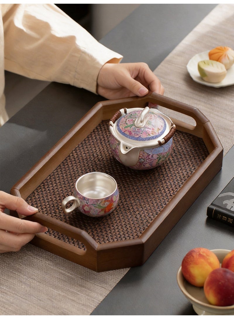 Vonqu Wooden Serving Tray with Detachable Placemat, Bamboo Tea & Coffee Tray with Handles, Multipurpose Breakfast Drink and Snack Tray for Dining, Kitchen & Home Décor - Image 3