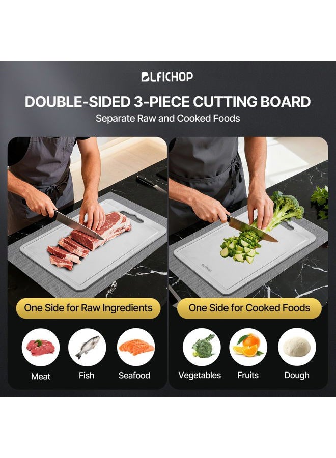 Blfichop 3pcs 100% Pure Titanium Cutting Boards with Juice Groove, Double-Sided Non-Toxic Chopping Boards for kitchen Meat, Vegetables and Fruits, Dishwasher Safe, Grey - Image 2