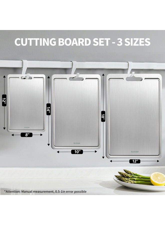 Blfichop 3pcs 100% Pure Titanium Cutting Boards with Juice Groove, Double-Sided Non-Toxic Chopping Boards for kitchen Meat, Vegetables and Fruits, Dishwasher Safe, Grey - Image 3