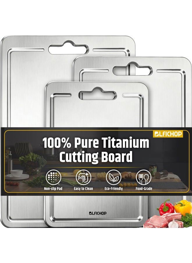 Blfichop 3pcs 100% Pure Titanium Cutting Boards with Juice Groove, Double-Sided Non-Toxic Chopping Boards for kitchen Meat, Vegetables and Fruits, Dishwasher Safe, Grey - Image 1