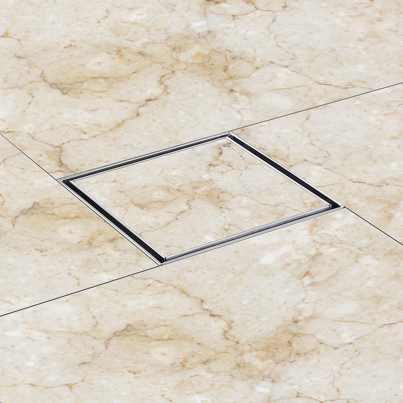 Ruhe® Square Tile Insert Floor Drain | 304 Stainless Steel | Invisible Shower Drain Channel | 5 x 5 Inches | Waste Water Floor Drain for 13mm Tile | Drainer Channel | Anti Cockroach Trap | Silver - Image 1