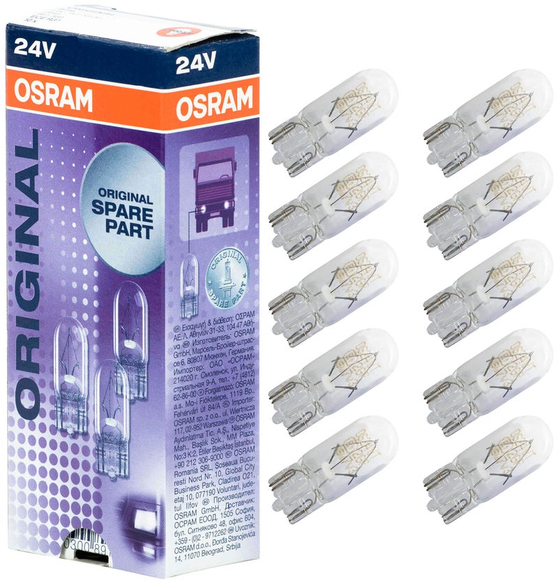 OSRAM 2845 Original Lamps with Glass Wedge Bases 24 V 5 W Set of 10