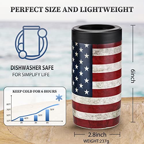 Maxso Slim Can Cooler, 4-in-1 Double Walled Stainless Steel Insulated Beer Can Holder, Works With All 12 Oz Cans,Bottles & As A Pint Cups - America Flag - Image 5