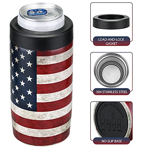 Maxso Slim Can Cooler, 4-in-1 Double Walled Stainless Steel Insulated Beer Can Holder, Works With All 12 Oz Cans,Bottles & As A Pint Cups - America Flag - Image 4