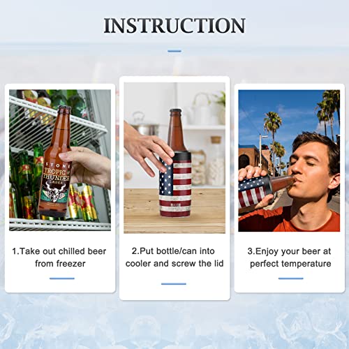 Maxso Slim Can Cooler, 4-in-1 Double Walled Stainless Steel Insulated Beer Can Holder, Works With All 12 Oz Cans,Bottles & As A Pint Cups - America Flag - Image 2