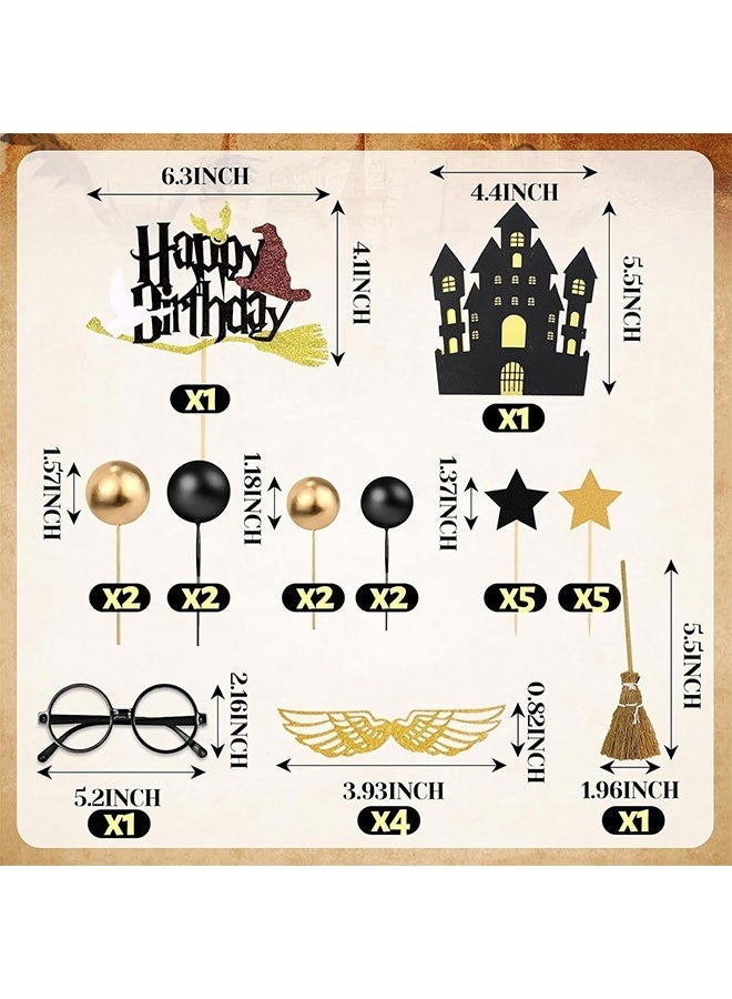 26 PCS HarryPotter Wizard Birthday Cake Topper Decorations, Wizard Party Supplies, Glitter Themed Cupcake Decorations - Image 2