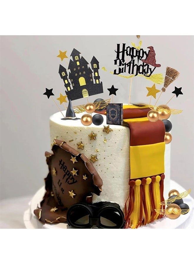 26 PCS HarryPotter Wizard Birthday Cake Topper Decorations, Wizard Party Supplies, Glitter Themed Cupcake Decorations - Image 4