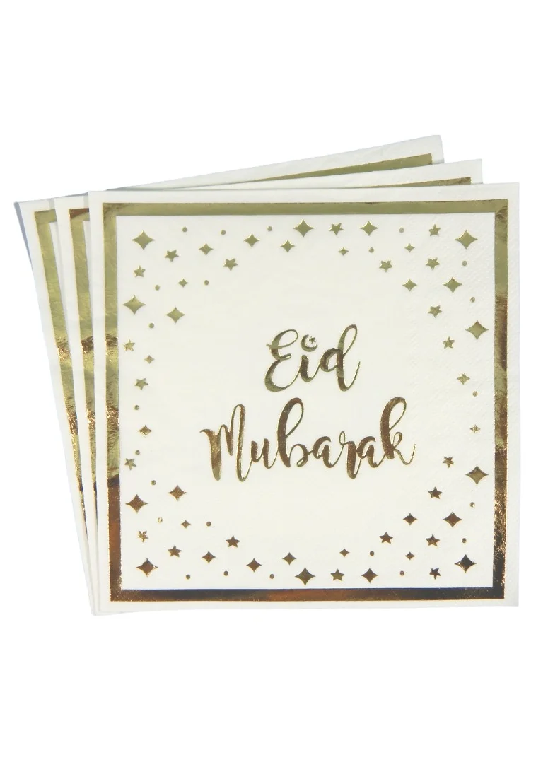 Peacock Supplies 20 Pack Cream & Gold Eid Mubarak Napkins