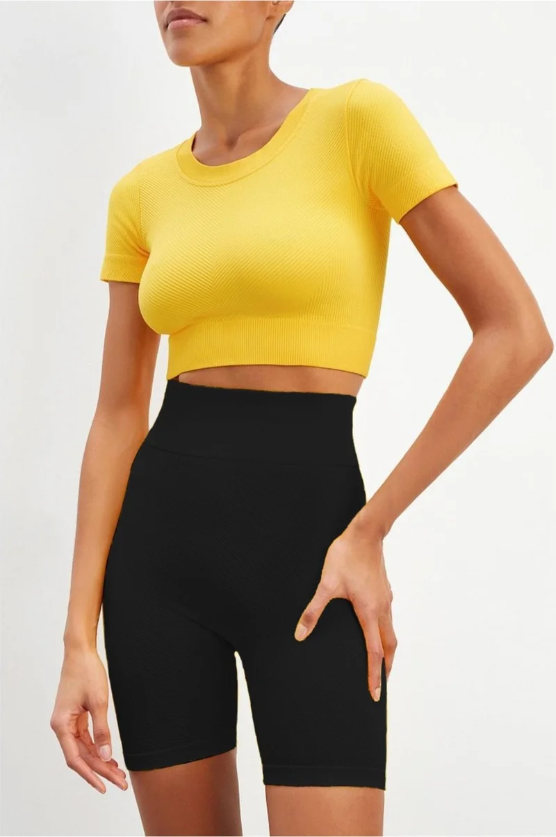 ميستريك Mystirik Knitted Seamless Shorts High Waist Loose Biker Shorts