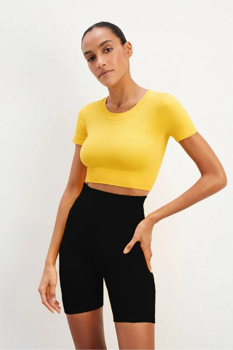 ميستريك Mystirik Knitted Seamless Shorts High Waist Loose Biker Shorts