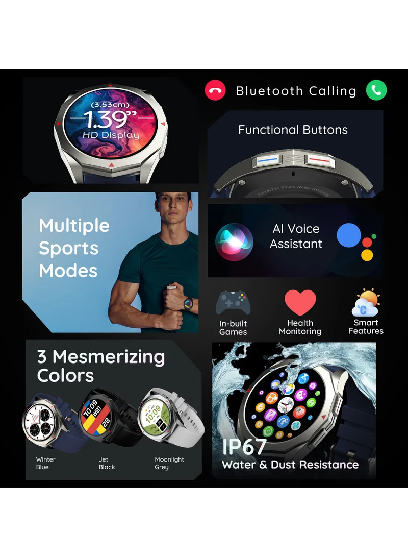Pebble Rio 1.39" HD Display, Bluetooth Calling Full Touch Screen Smart Watch for Men & Women, Health Suite, Multiple Watch Faces, Multi Sports Modes, DIY Watch Faces, Metal Body, World Clock, Winter Blue