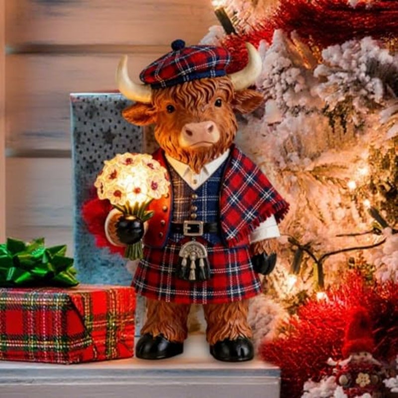 Highland Cow Figurine - Christmas Night Light Decor, 5.91Inch Cute Highland Cow Led Christmas Desktop Decor for Holiday Ambiance, Decorative Accent Living Room, Bedroom, Bedside Table - Image 2