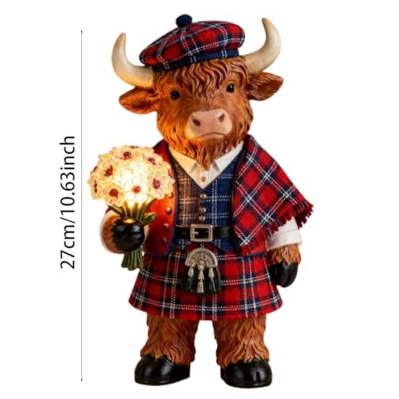Highland Cow Figurine - Christmas Night Light Decor, 5.91Inch Cute Highland Cow Led Christmas Desktop Decor for Holiday Ambiance, Decorative Accent Living Room, Bedroom, Bedside Table - Image 4