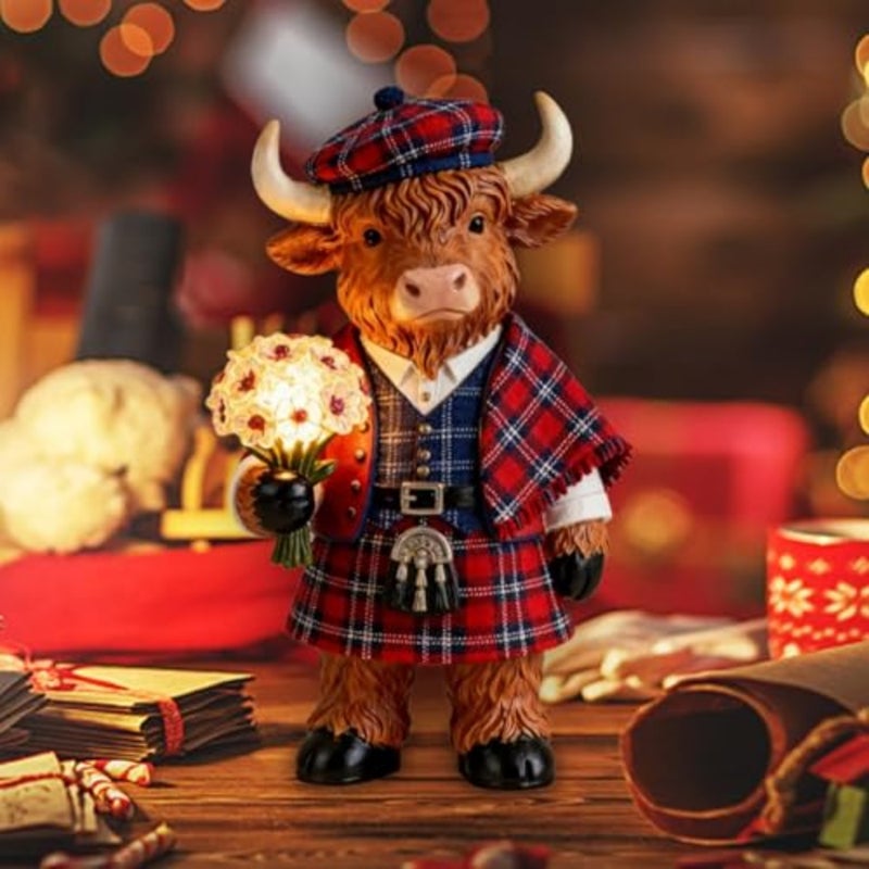 Highland Cow Figurine - Christmas Night Light Decor, 5.91Inch Cute Highland Cow Led Christmas Desktop Decor for Holiday Ambiance, Decorative Accent Living Room, Bedroom, Bedside Table - Image 3