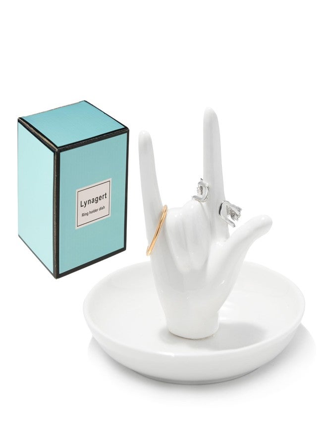Lynagert I LOVE YOU Hand Ring Holder - Ceramic Jewelry Holder Dish Trinket Tray for Rings, Earrings, Necklace Organizer, Engagement, Wedding, Christmas, Birthday Gifts (White) - Image 1