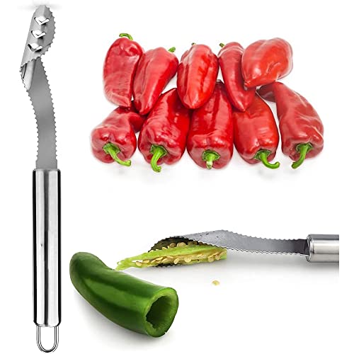 Mockery Pepper Seed Corer Remover Tool Jalapeno Chili Deseeder, Sharp Edge Kitchen Gadget Dishwasher Safe, Slice Off Vegetables Tops for Barbecue (1Piece) - Image 1