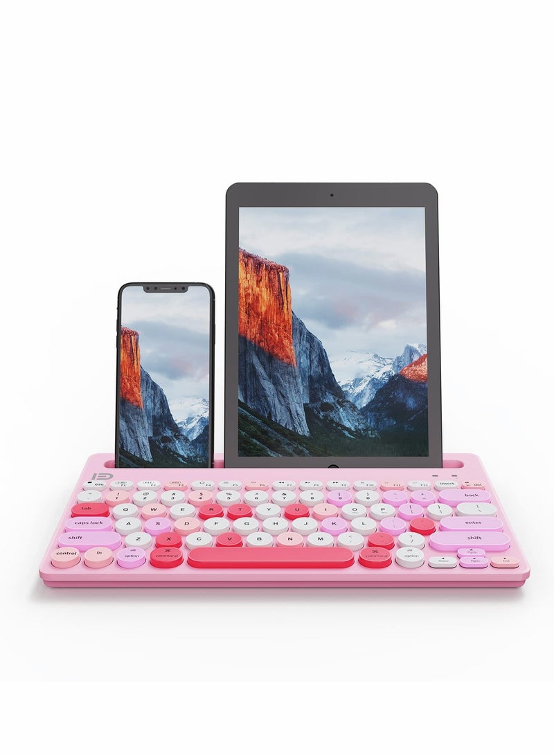 Excefore Wireless Keyboard Multi-Device, Bluetooth and 2.4G Dual Mode, Switch to 3 Devices for Cellphone, Tablet, PC, Smart TV, iOS Android Windows, Pink - Image 1