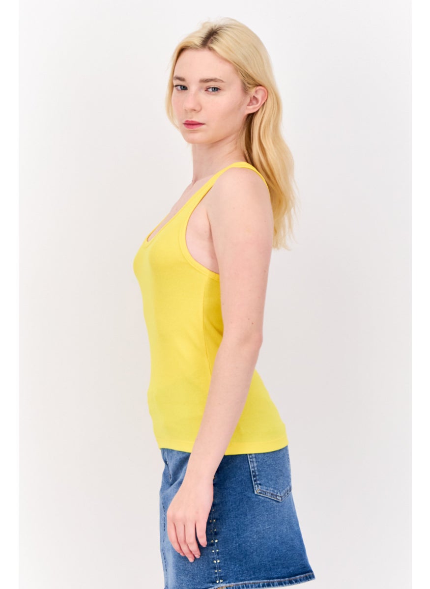 ESPRIT - Women Scoop Neck Sleeveless Ribbed Tank Top, Yellow - Image 1
