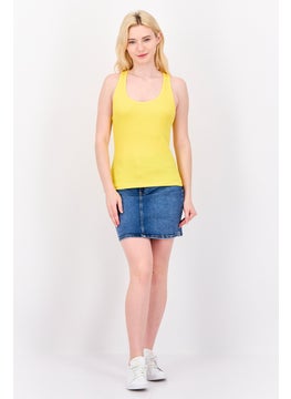 ESPRIT Women Scoop Neck Sleeveless Ribbed Tank Top, Yellow  - Image 4