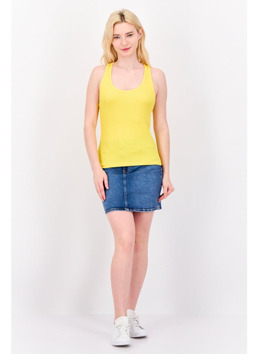 ESPRIT - Women Scoop Neck Sleeveless Ribbed Tank Top, Yellow - Image 1