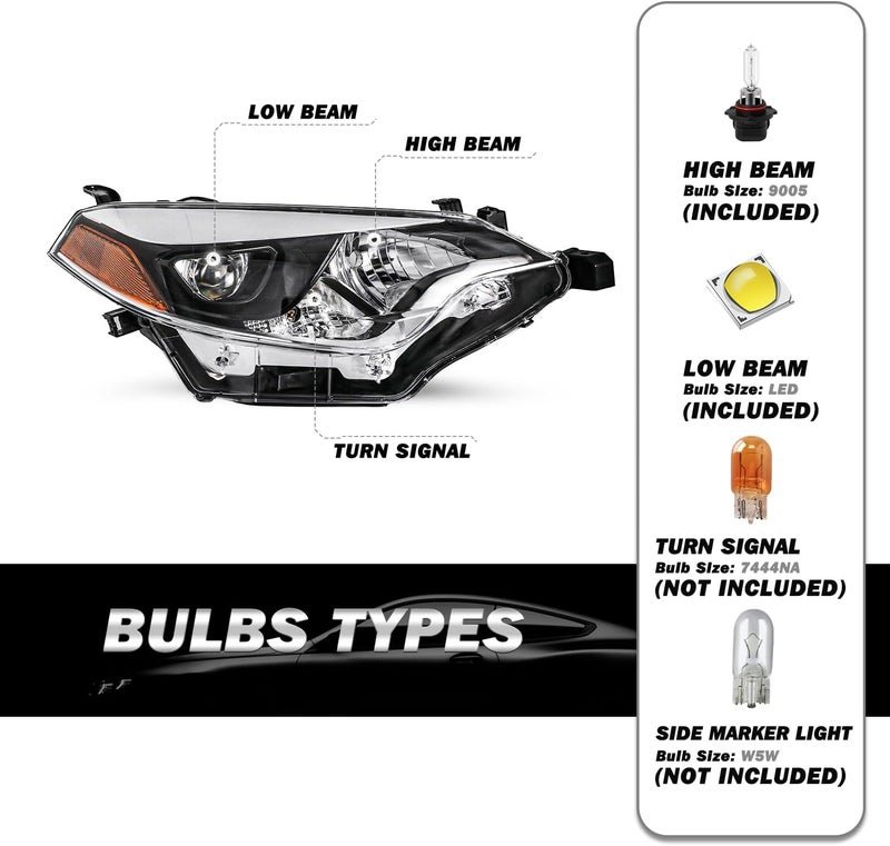SOCKIR Projector LED Headlight Assembly for 2014-2016 Toyota Corolla - Driver and Passenger Side Replacement with Bulb - Image 2