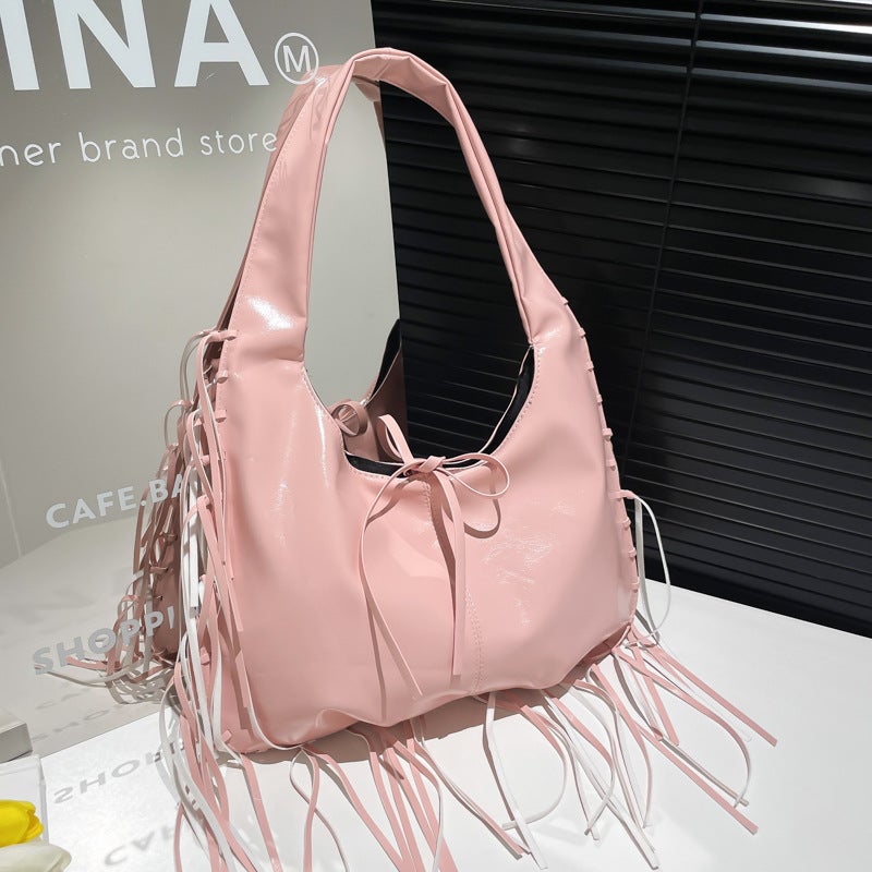 Trendy High-End Underarm Bag For Women 2025 Niche Fashion Tassel Lazy Style Shoulder Bag - Image 2