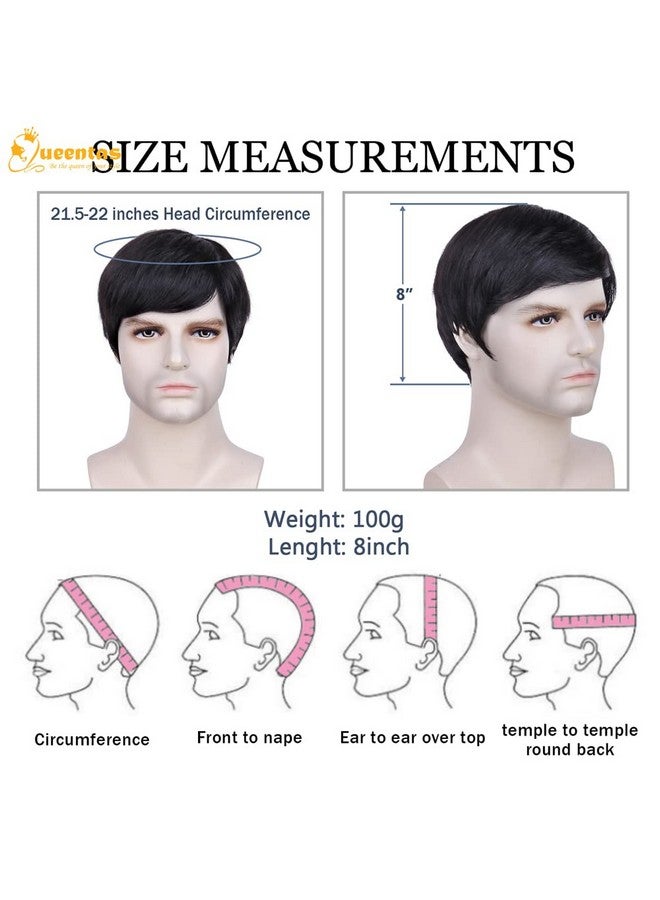 Queentas Mens Wig Short Human Hair With Bangs Men Male Black Short Wigs For Men (Natural Black1B) - Image 5