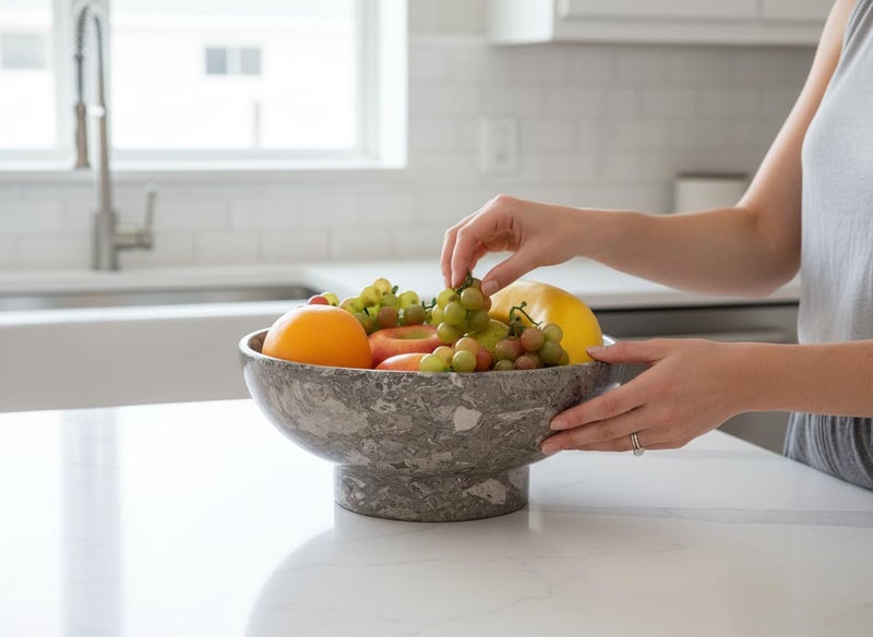 MARBLE RANGE Marble Fruit Bowl for Kitchen Counter 10 Inch Oceanic Handmade Decorative Fruit Bowls for Kitchen Countertop & Accessories, Coffee & Dining Table Centerpieces - Storage Bowl for Key, Salad & Candy - Image 5