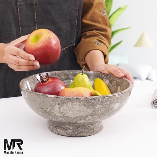 MARBLE RANGE Marble Fruit Bowl for Kitchen Counter 10 Inch Oceanic Handmade Decorative Fruit Bowls for Kitchen Countertop & Accessories, Coffee & Dining Table Centerpieces - Storage Bowl for Key, Salad & Candy - Image 2