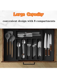 Beauenty Silverware Drawer Organizer,Expandable Utensil Organizer,Adjustable Kitchen Flatware Organizer Large Capacity Utensil Organizer and Storage Cutlery Tray for Spoons Forks Knives(Black)  - Image 2