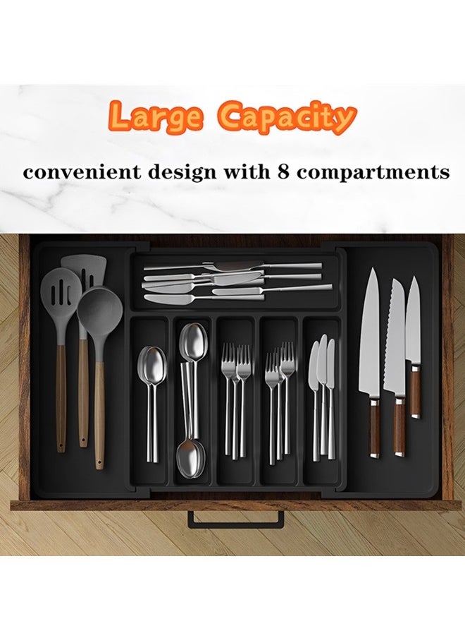 Beauenty Silverware Drawer Organizer,Expandable Utensil Organizer,Adjustable Kitchen Flatware Organizer Large Capacity Utensil Organizer and Storage Cutlery Tray for Spoons Forks Knives(Black)  - Image 2