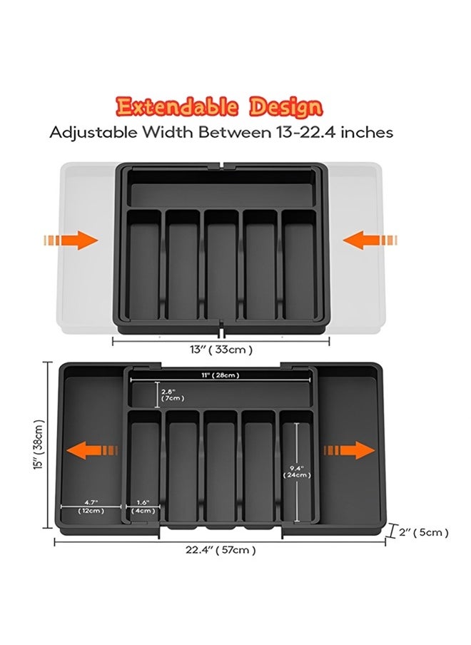 Beauenty Silverware Drawer Organizer,Expandable Utensil Organizer,Adjustable Kitchen Flatware Organizer Large Capacity Utensil Organizer and Storage Cutlery Tray for Spoons Forks Knives(Black)  - Image 3