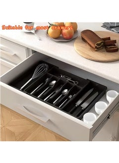 Beauenty Silverware Drawer Organizer,Expandable Utensil Organizer,Adjustable Kitchen Flatware Organizer Large Capacity Utensil Organizer and Storage Cutlery Tray for Spoons Forks Knives(Black)  - Image 5