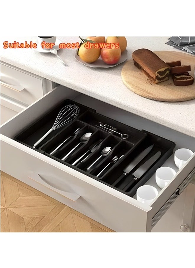 Beauenty Silverware Drawer Organizer,Expandable Utensil Organizer,Adjustable Kitchen Flatware Organizer Large Capacity Utensil Organizer and Storage Cutlery Tray for Spoons Forks Knives(Black)  - Image 5