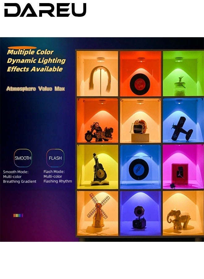DAREU Rechargeable Under Cabinet LED Puck Lights, Wireless RGB Color Changing, Dimmable with Remote, Magnetic Battery Operated Push Lights for Kitchen, Shelves, Cupboards, and Display Areas (3 Pack) - Image 4