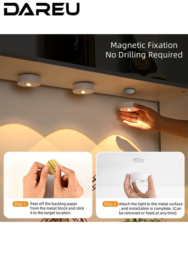 DAREU Rechargeable Under Cabinet LED Puck Lights, Wireless RGB Color Changing, Dimmable with Remote, Magnetic Battery Operated Push Lights for Kitchen, Shelves, Cupboards, and Display Areas (3 Pack) - Image 3