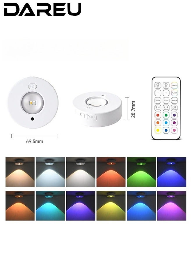 DAREU Rechargeable Under Cabinet LED Puck Lights, Wireless RGB Color Changing, Dimmable with Remote, Magnetic Battery Operated Push Lights for Kitchen, Shelves, Cupboards, and Display Areas (3 Pack) - Image 5