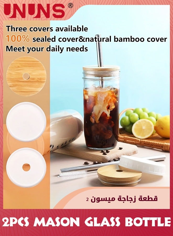 UNUNS Drinking Glasses Set,2 Pack 24oz Can Shaped Glass Cups With Cover And Straw,Beer Glasses,Iced Coffee Glasses,Travel Coffee Mug Set - Image 3