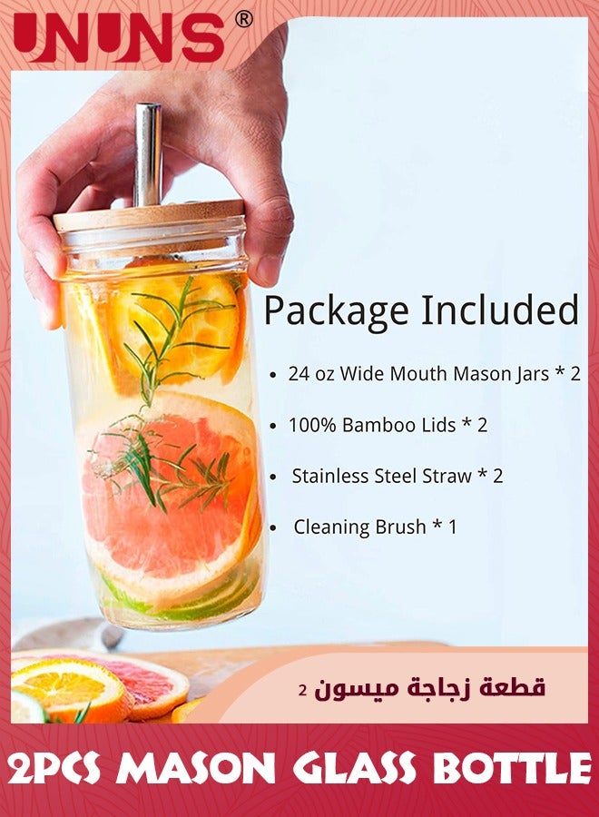 UNUNS Drinking Glasses Set,2 Pack 24oz Can Shaped Glass Cups With Cover And Straw,Beer Glasses,Iced Coffee Glasses,Travel Coffee Mug Set - Image 5