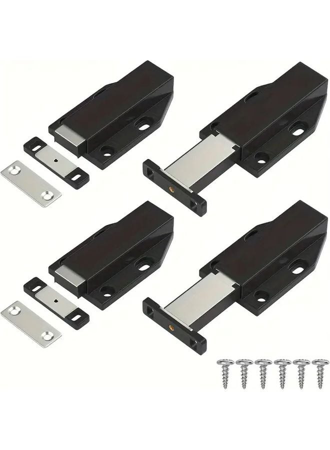 Black 4 Pack Magnetic Push To Open Door Catches With Metal Strips - Image 1